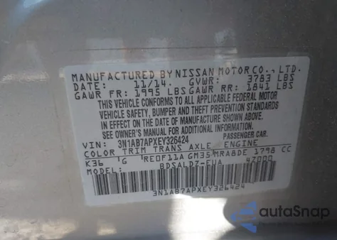 2014 Nissan Sentra Sv from USA, damaged, VIN 3N1AB7APXEY326424